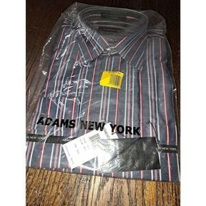New Medium Adams New York Red White Blue Long Sleeve Dress Shirt with Collar NWT